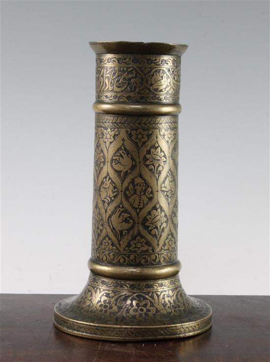 A Persian cast brass torch stand, Qajar dynasty, 22.5cm